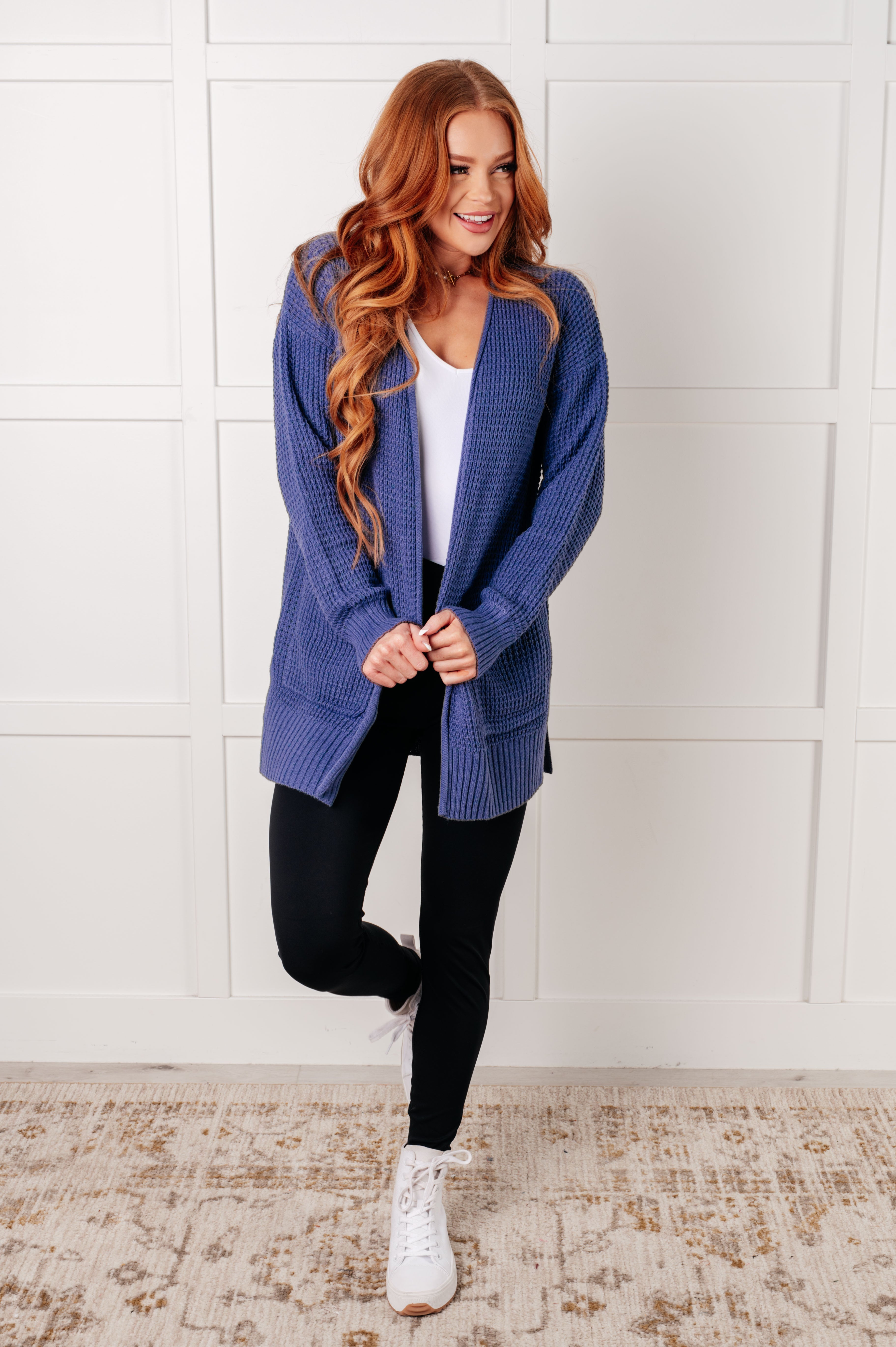 Everything Layer Waffle Knit Open Front Cardigan in Marlin-Layers-Stay Foxy Boutique, Florissant, Missouri