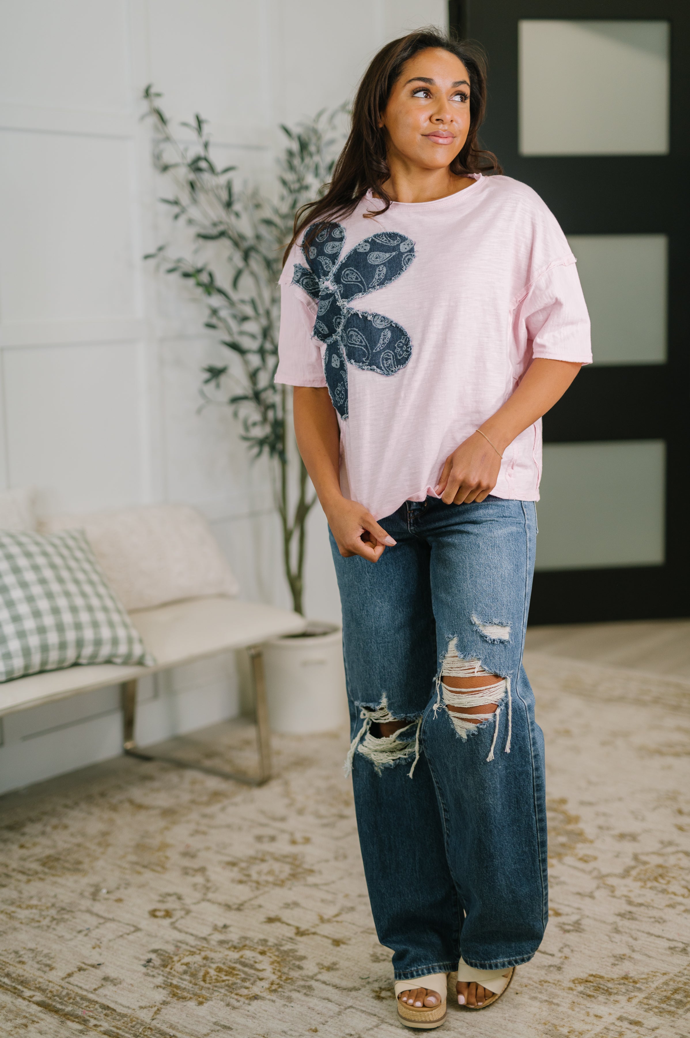 Exactly My Type Paisley Floral Applique Top-Womens-Stay Foxy Boutique, Florissant, Missouri