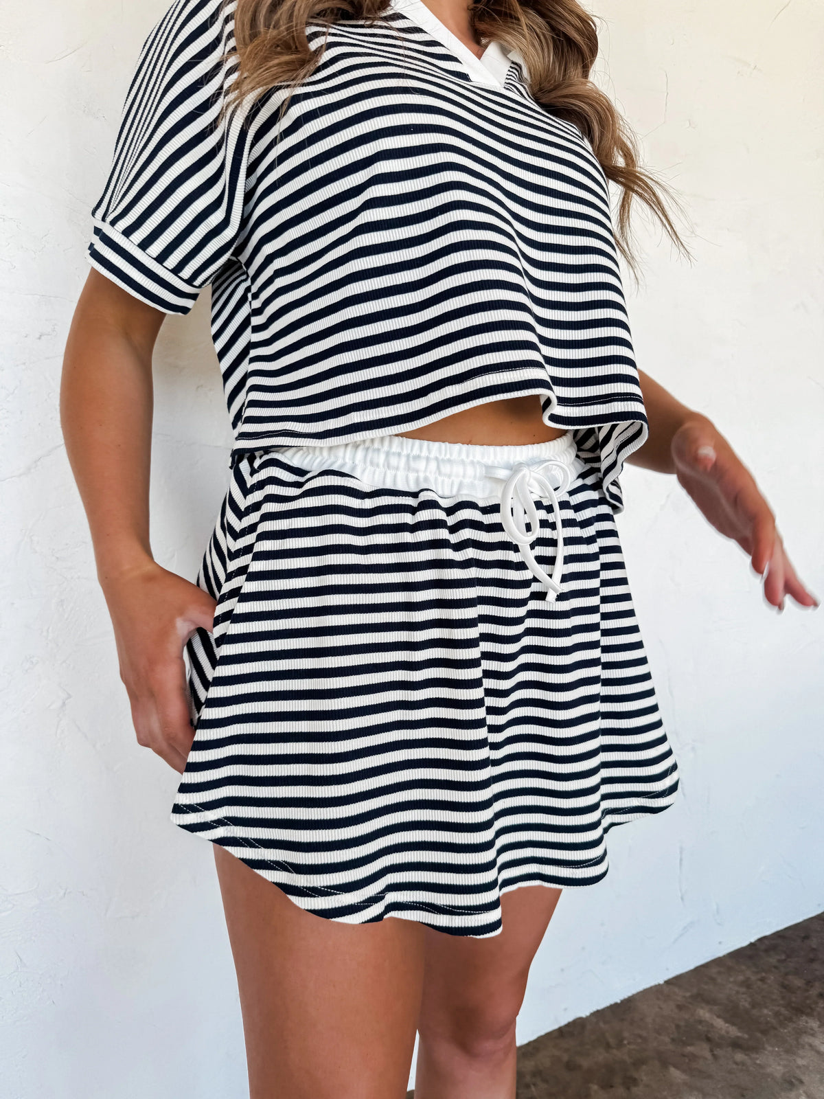 PREORDER: Harbor Stripe Skort Set in Two Colors-Womens-Stay Foxy Boutique, Florissant, Missouri