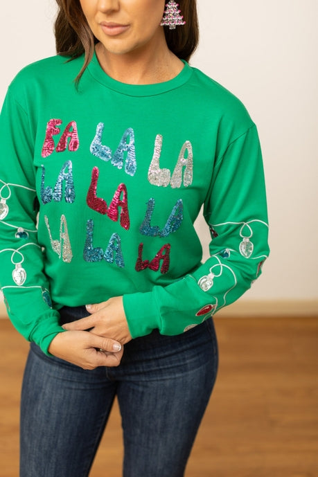 Fa La La Sequins Green Sweater-Womens-Stay Foxy Boutique, Florissant, Missouri