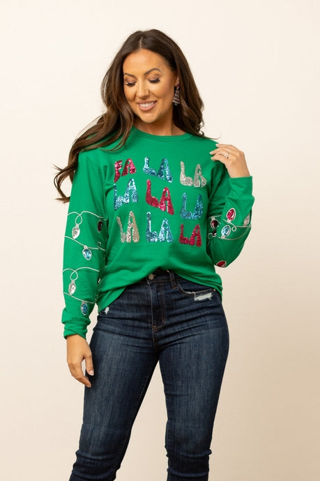 Fa La La Sequins Green Sweater-Womens-Stay Foxy Boutique, Florissant, Missouri