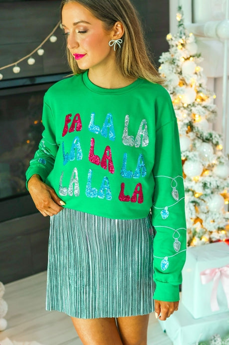 Fa La La Sequins Green Sweater-Womens-Stay Foxy Boutique, Florissant, Missouri