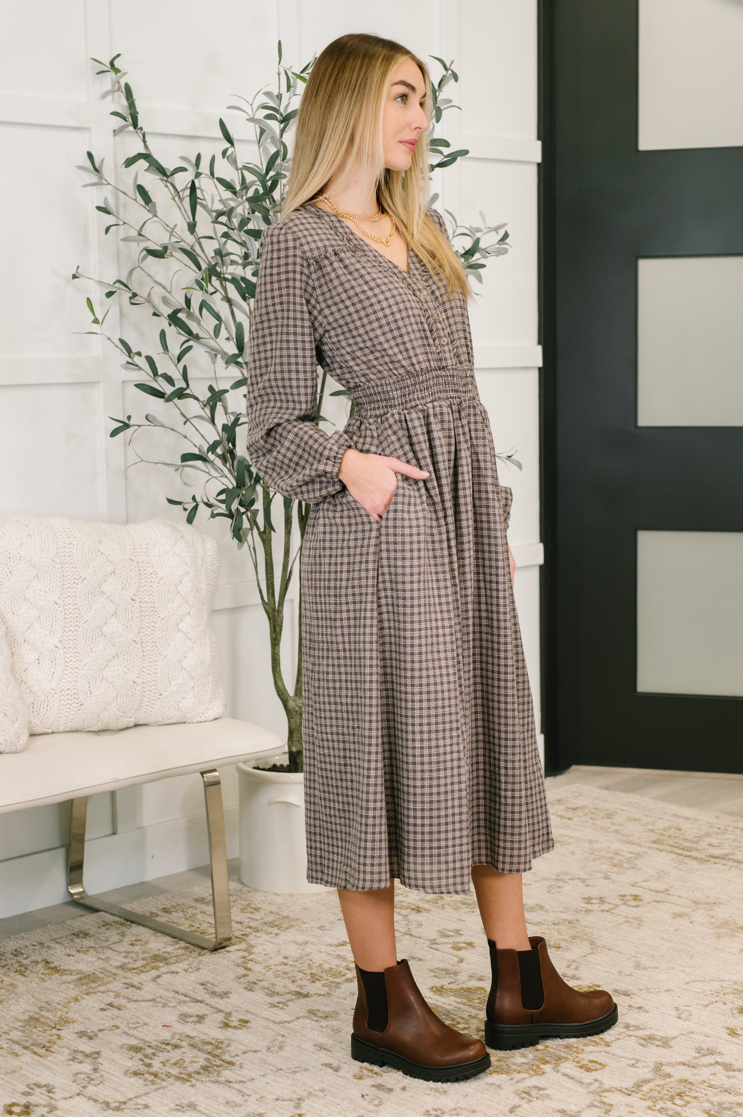 Fairytale Plot Plaid Midi Dress-Womens-Stay Foxy Boutique, Florissant, Missouri