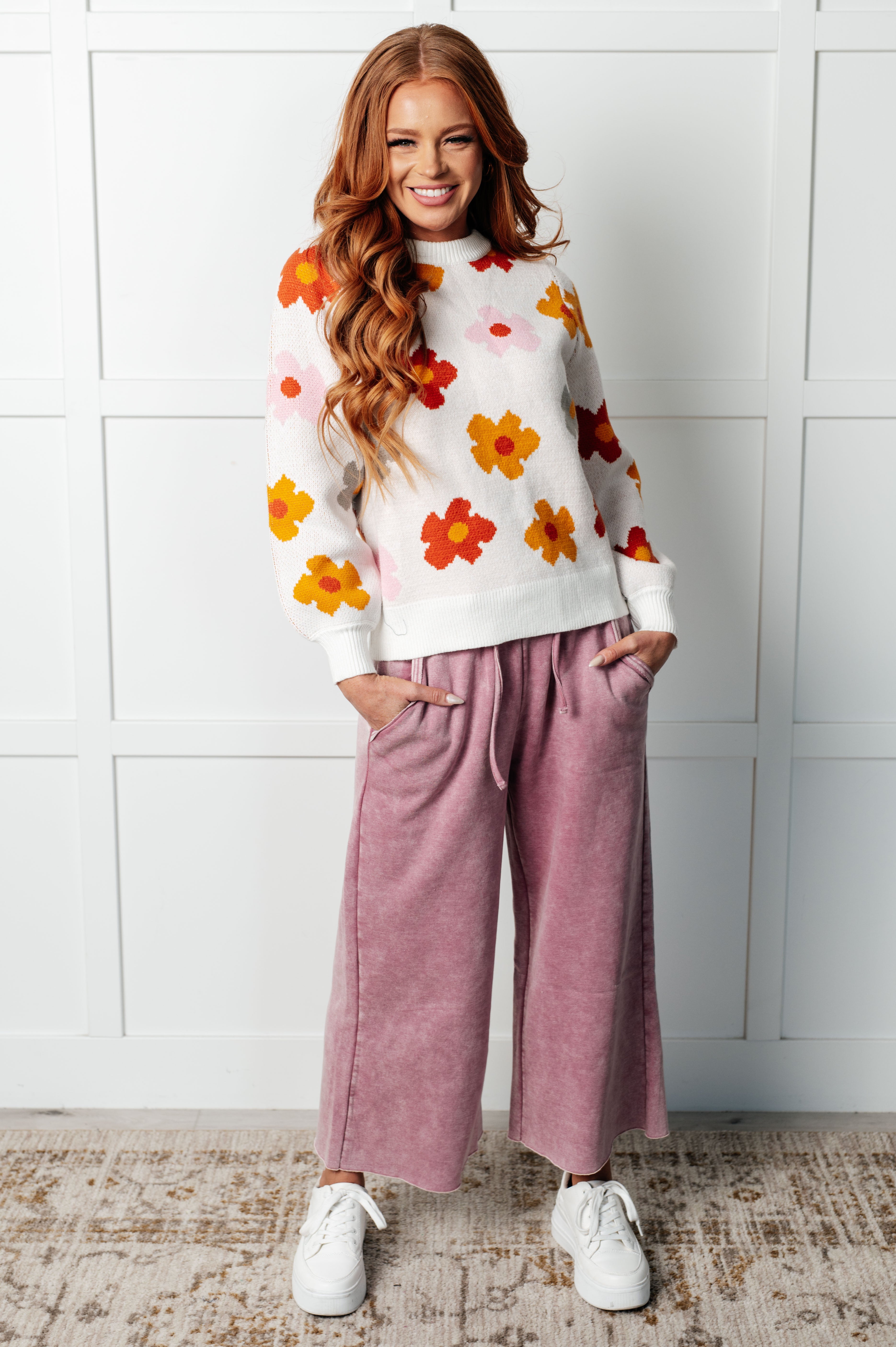 Falling Flowers Floral Sweater-Tops-Stay Foxy Boutique, Florissant, Missouri
