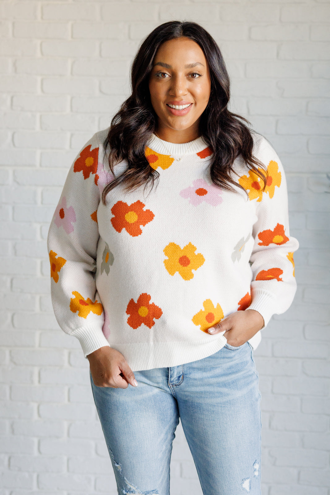 Falling Flowers Floral Sweater-Tops-Stay Foxy Boutique, Florissant, Missouri