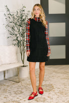 Feeling That Way Corduroy Dress in Black-Womens-Stay Foxy Boutique, Florissant, Missouri