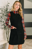 Feeling That Way Corduroy Dress in Black-Womens-Stay Foxy Boutique, Florissant, Missouri