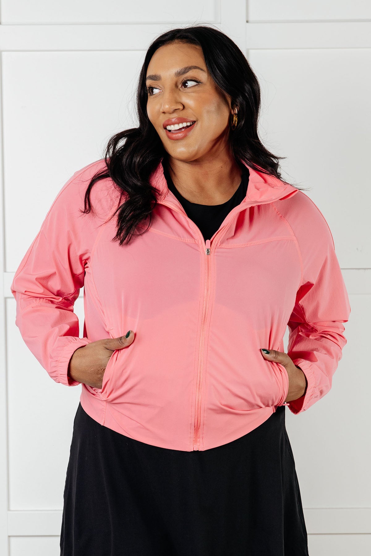Fit Happens Nylon Tennis Jacket in Coral Rose-Layers-Stay Foxy Boutique, Florissant, Missouri