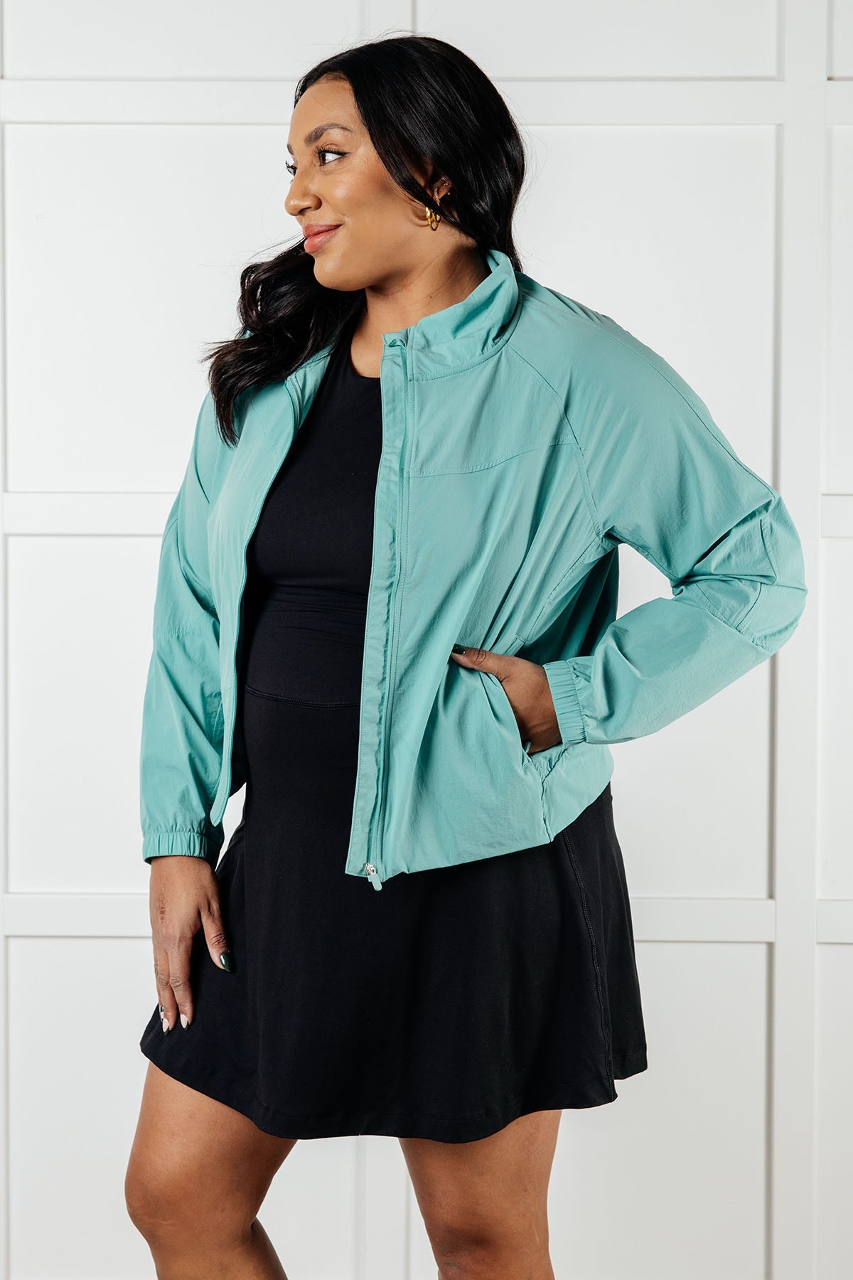 Fit Happens Nylon Tennis Jacket in Tidal Wave-Layers-Stay Foxy Boutique, Florissant, Missouri