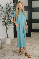 Fix You Right Up Short Sleeve Midi Dress in Dusty Teal-Womens-Stay Foxy Boutique, Florissant, Missouri