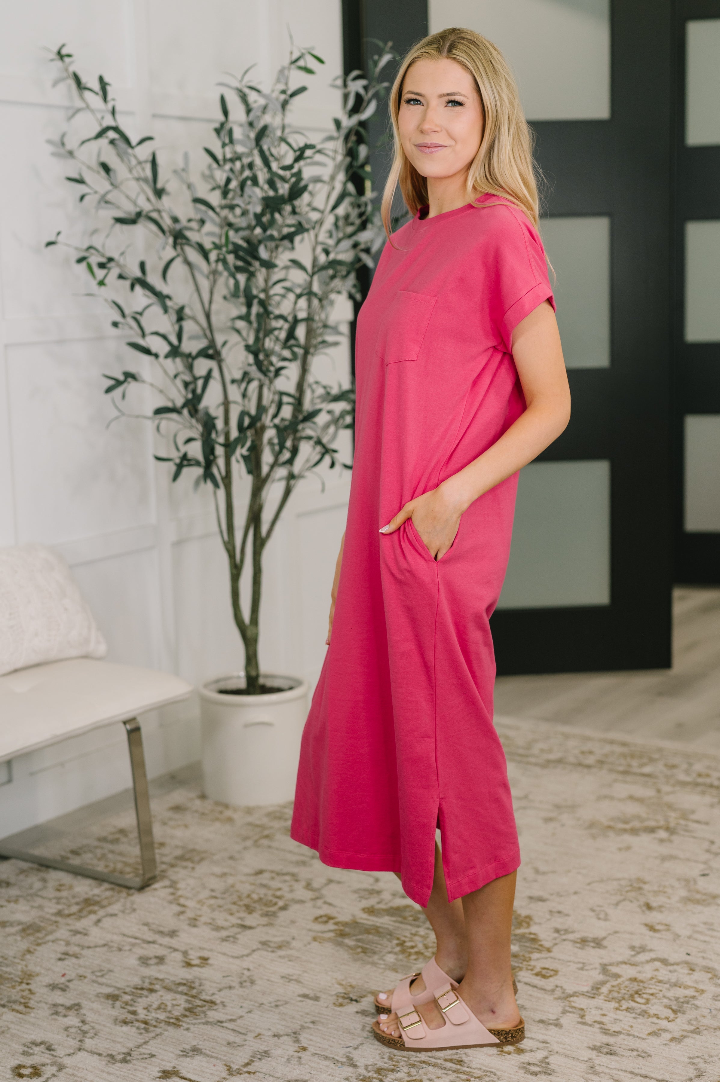 Fix You Right Up Short Sleeve Midi Dress in Hot Pink-Womens-Stay Foxy Boutique, Florissant, Missouri