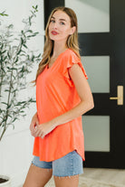Flirtini Flutter Sleeve Top in Neon Coral-Womens-Stay Foxy Boutique, Florissant, Missouri