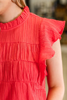 Float This Way Flutter Sleeve Blouse in Coral-Womens-Stay Foxy Boutique, Florissant, Missouri