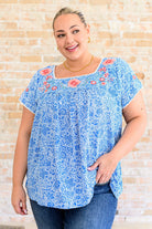 Floral Goals Blouse in Royal-Tops-Stay Foxy Boutique, Florissant, Missouri