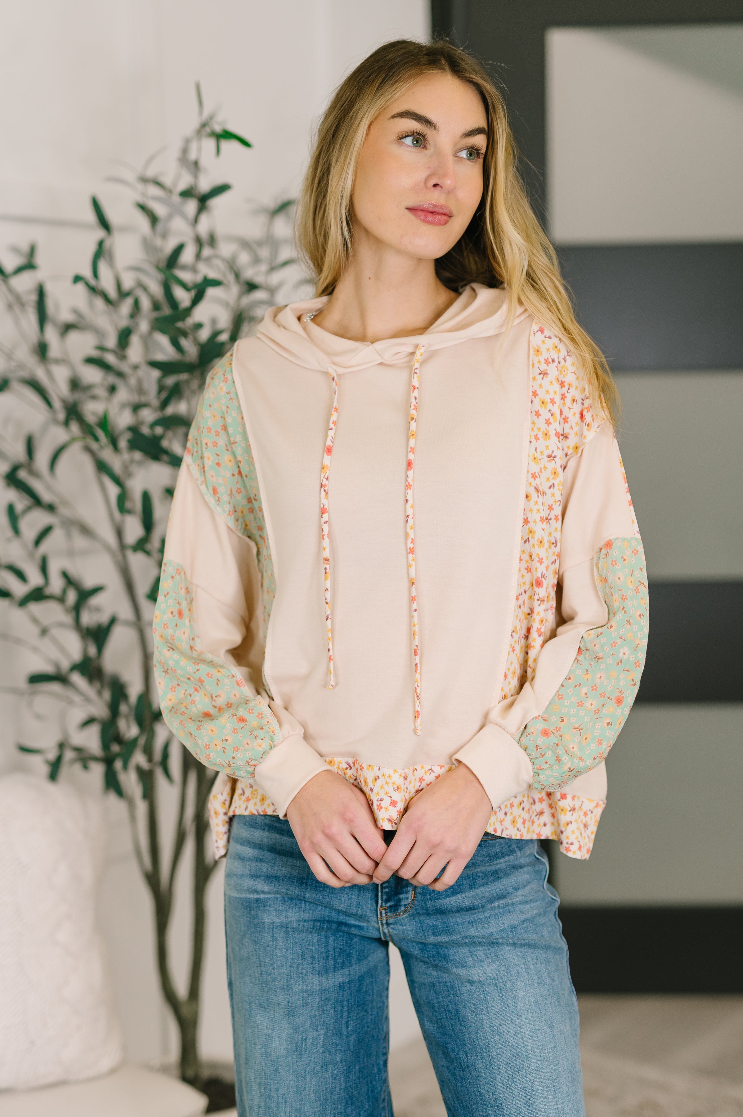 Floral Patchwork Hooded Pullover-Womens-Stay Foxy Boutique, Florissant, Missouri
