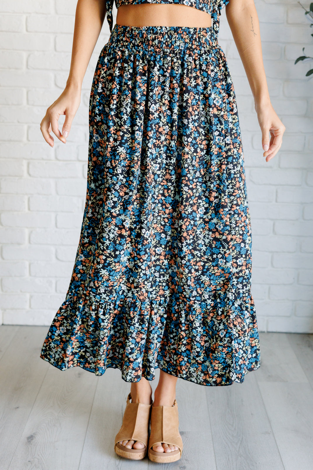 Flutter of Florals V-Neck Crop and Skirt Set-Sets-Stay Foxy Boutique, Florissant, Missouri