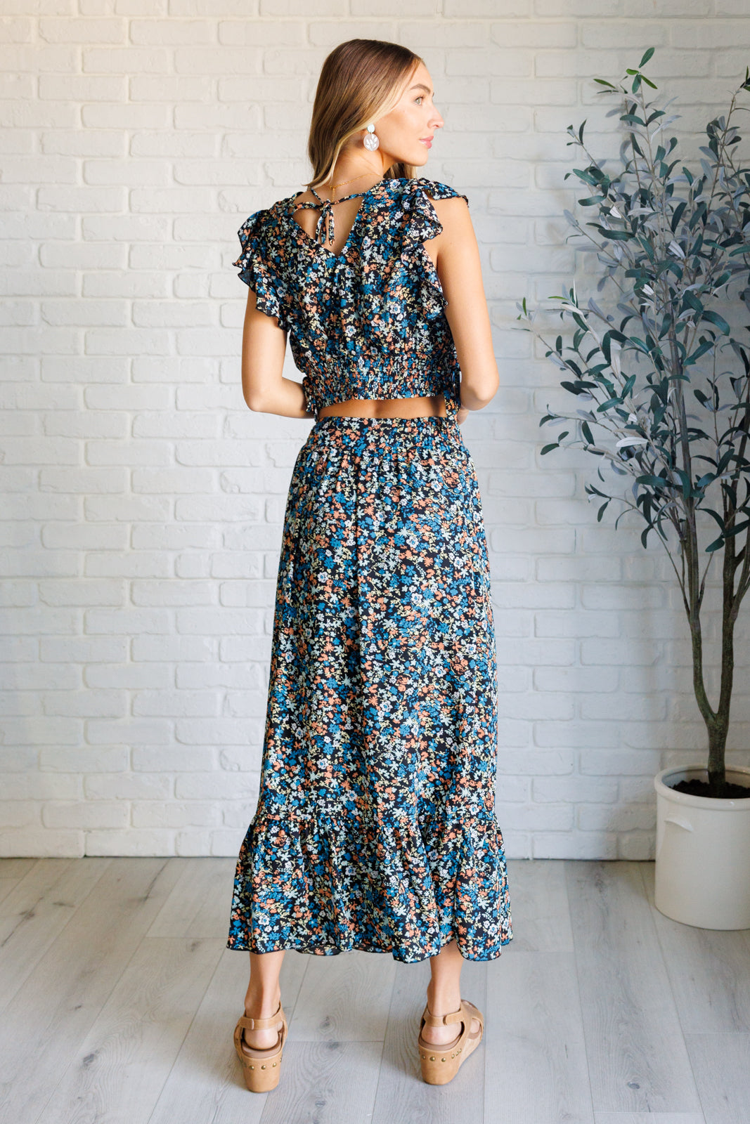 Flutter of Florals V-Neck Crop and Skirt Set-Sets-Stay Foxy Boutique, Florissant, Missouri