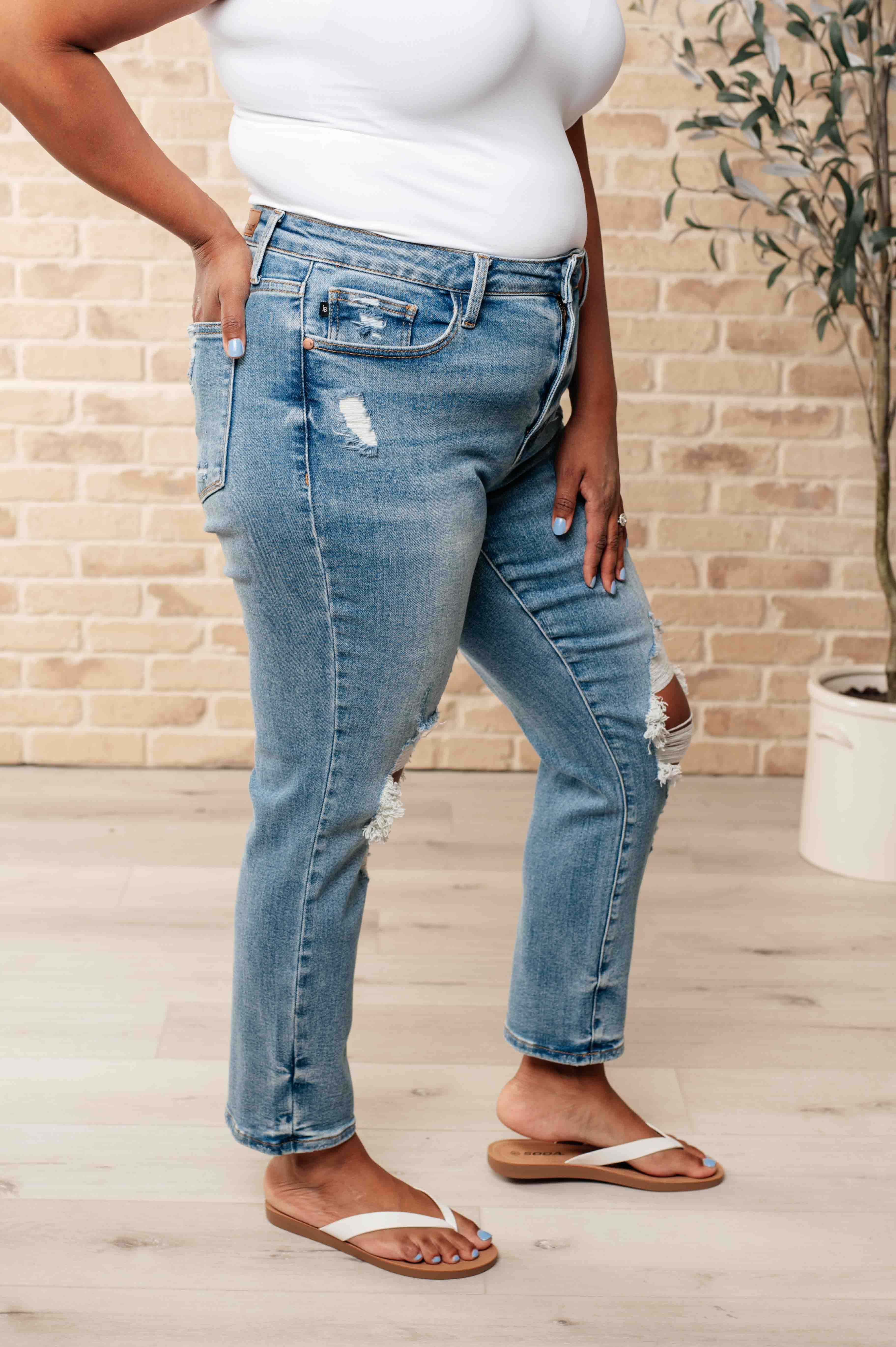 Frankie High Waist Distressed Boyfriend Jeans-Womens-Stay Foxy Boutique, Florissant, Missouri