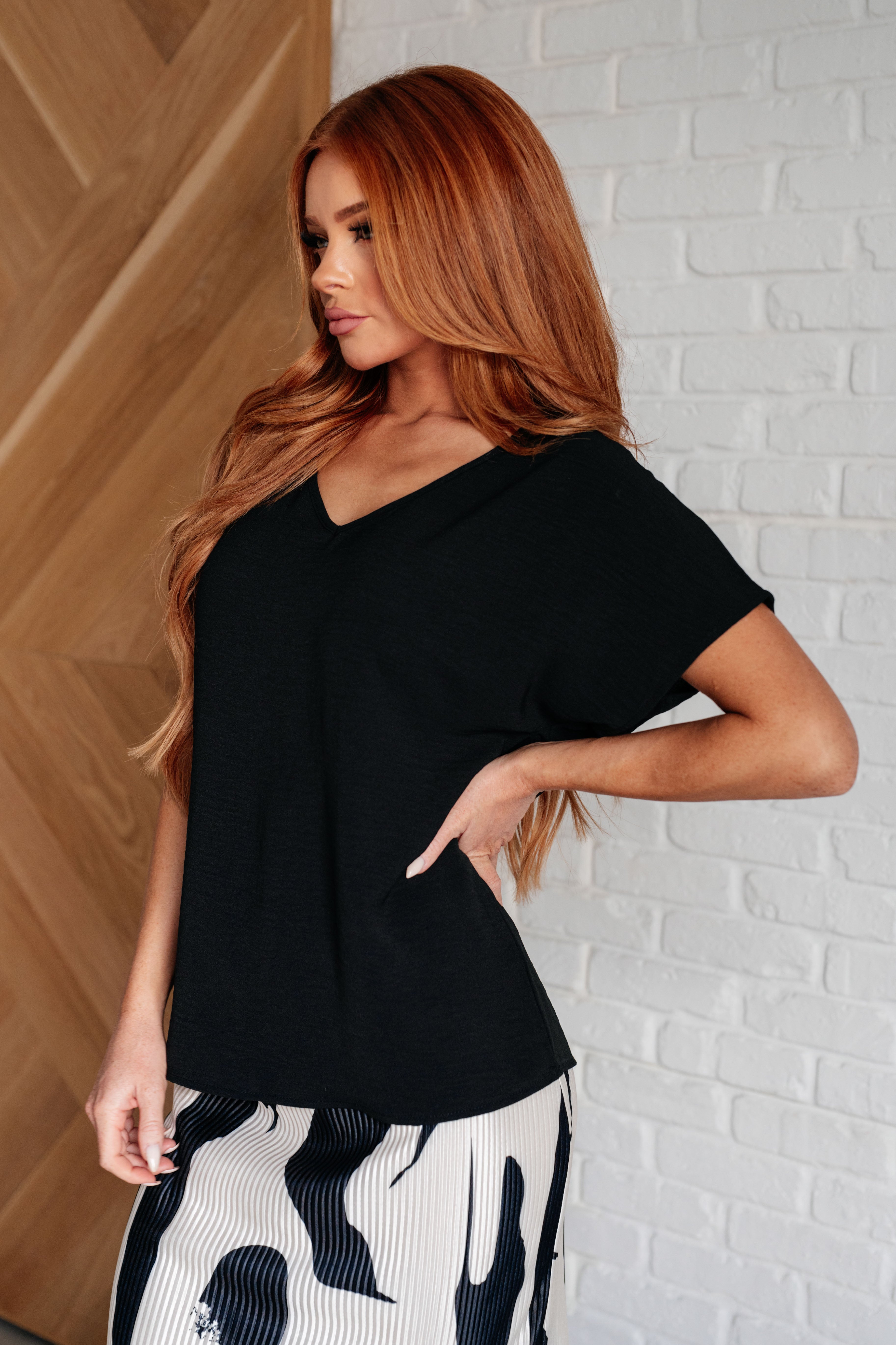 Frequently Asked Questions V-Neck Top in Black-Tops-Stay Foxy Boutique, Florissant, Missouri