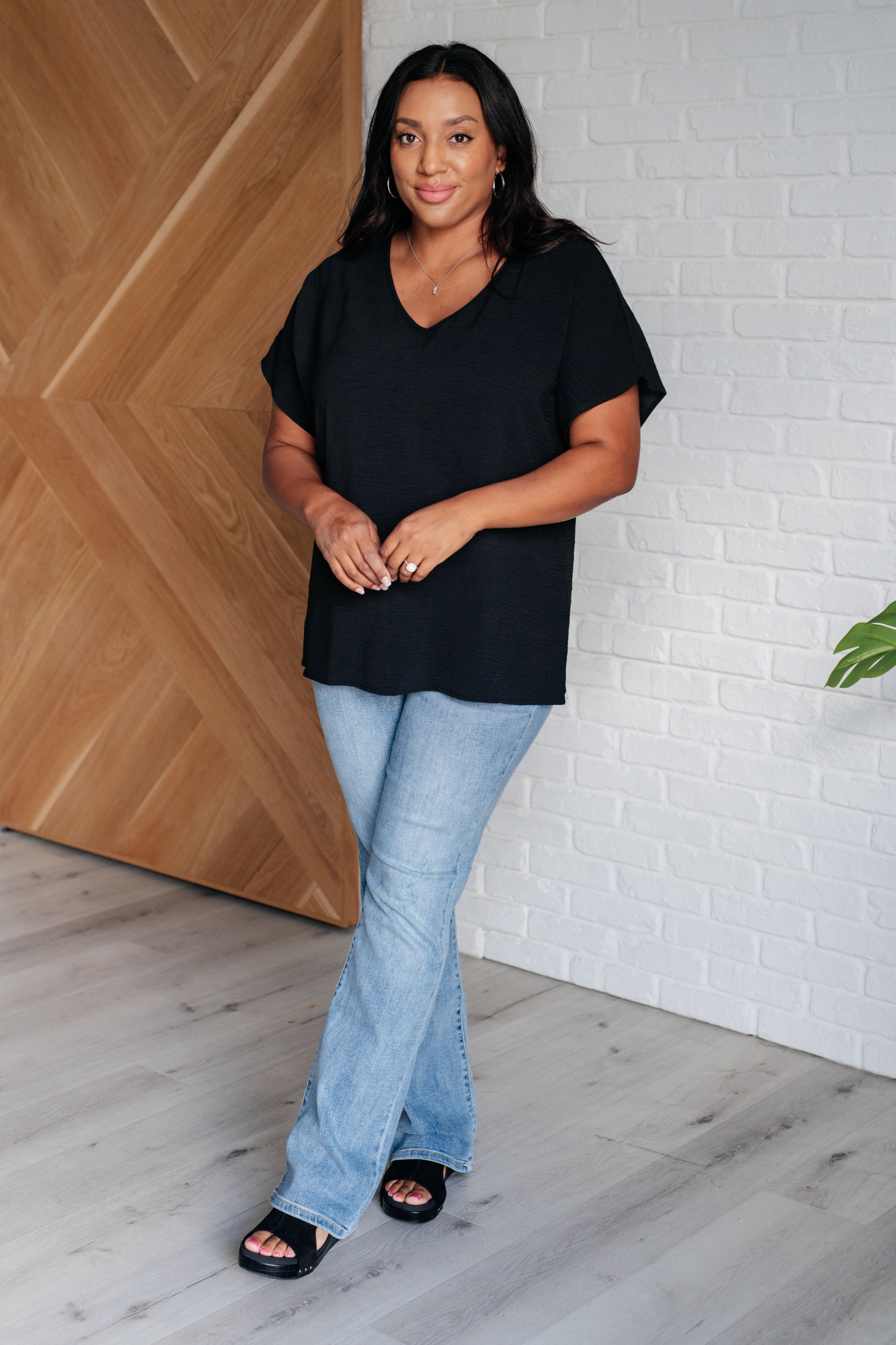 Frequently Asked Questions V-Neck Top in Black-Tops-Stay Foxy Boutique, Florissant, Missouri