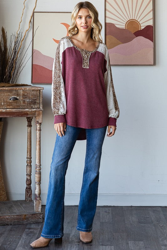 Bold Behavior Contrast Color Block Top in Burgundy-Womens-Stay Foxy Boutique, Florissant, Missouri