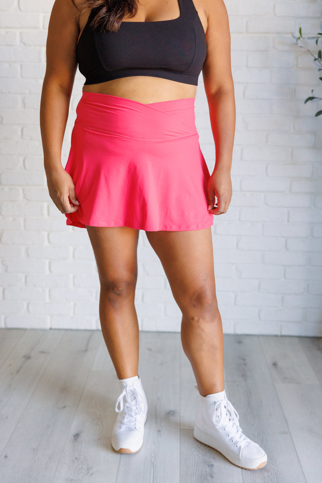 Full Force V Shaping High-Waist Skort in Flamingo Pink-Bottoms-Stay Foxy Boutique, Florissant, Missouri