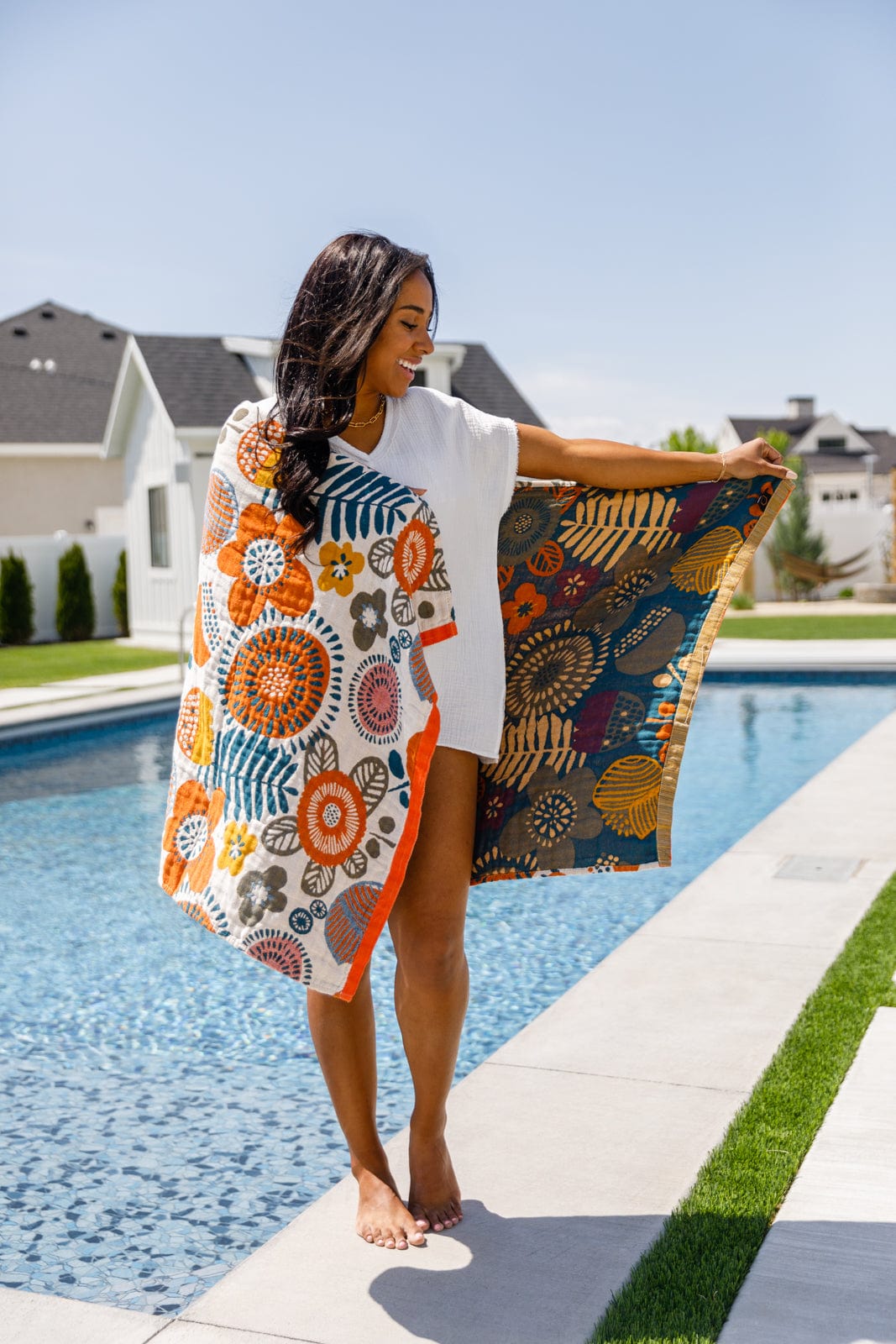 Luxury Beach Towel in Bright Retro Floral-Home & Decor-Stay Foxy Boutique, Florissant, Missouri