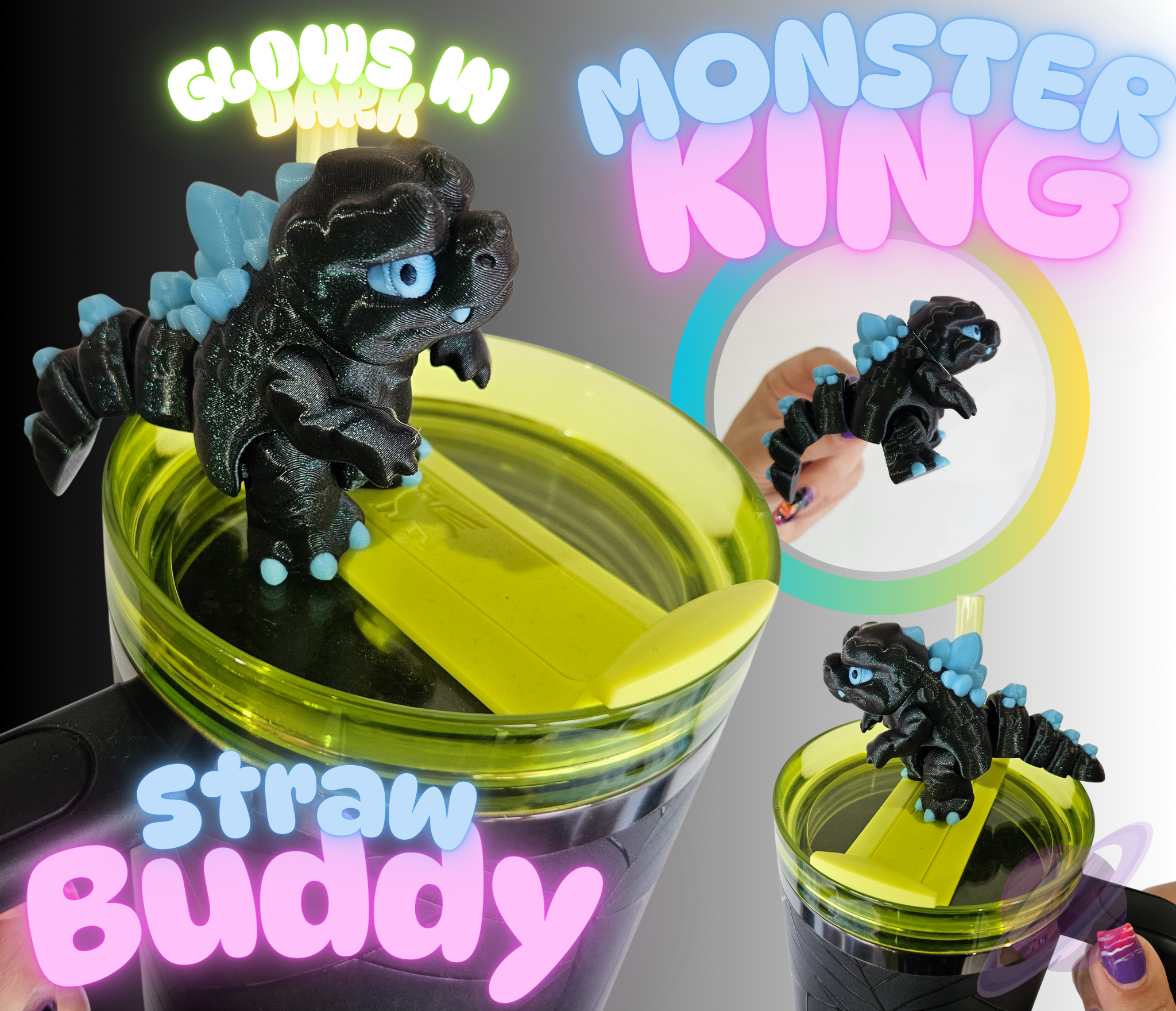 MONSTER KING-3D PRINTED STRAW BUDDY-GLOW IN THE DARK-Stay Foxy Boutique, Florissant, Missouri
