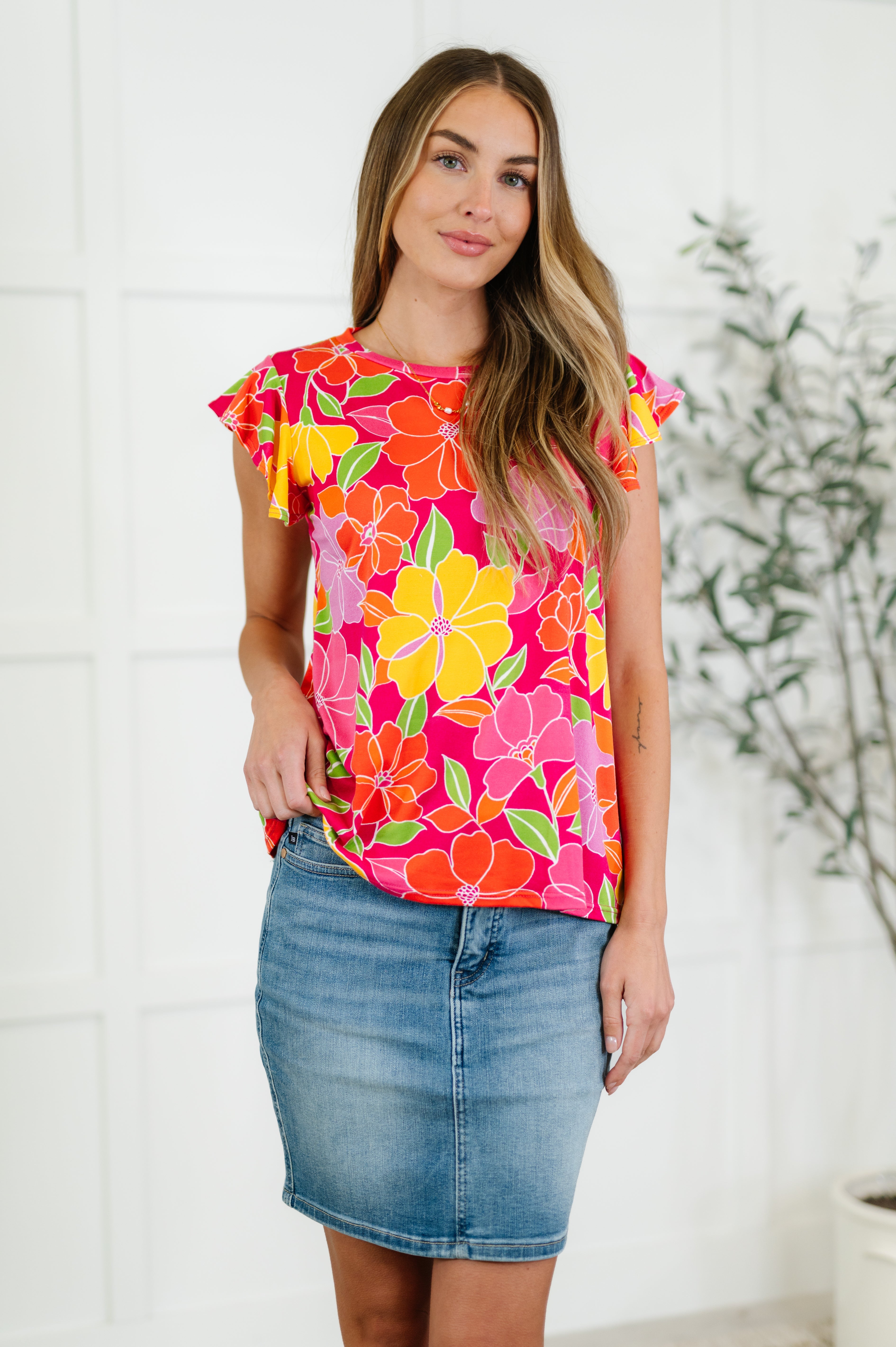 Garden Giggles Flutter Sleeve Top-Womens-Stay Foxy Boutique, Florissant, Missouri