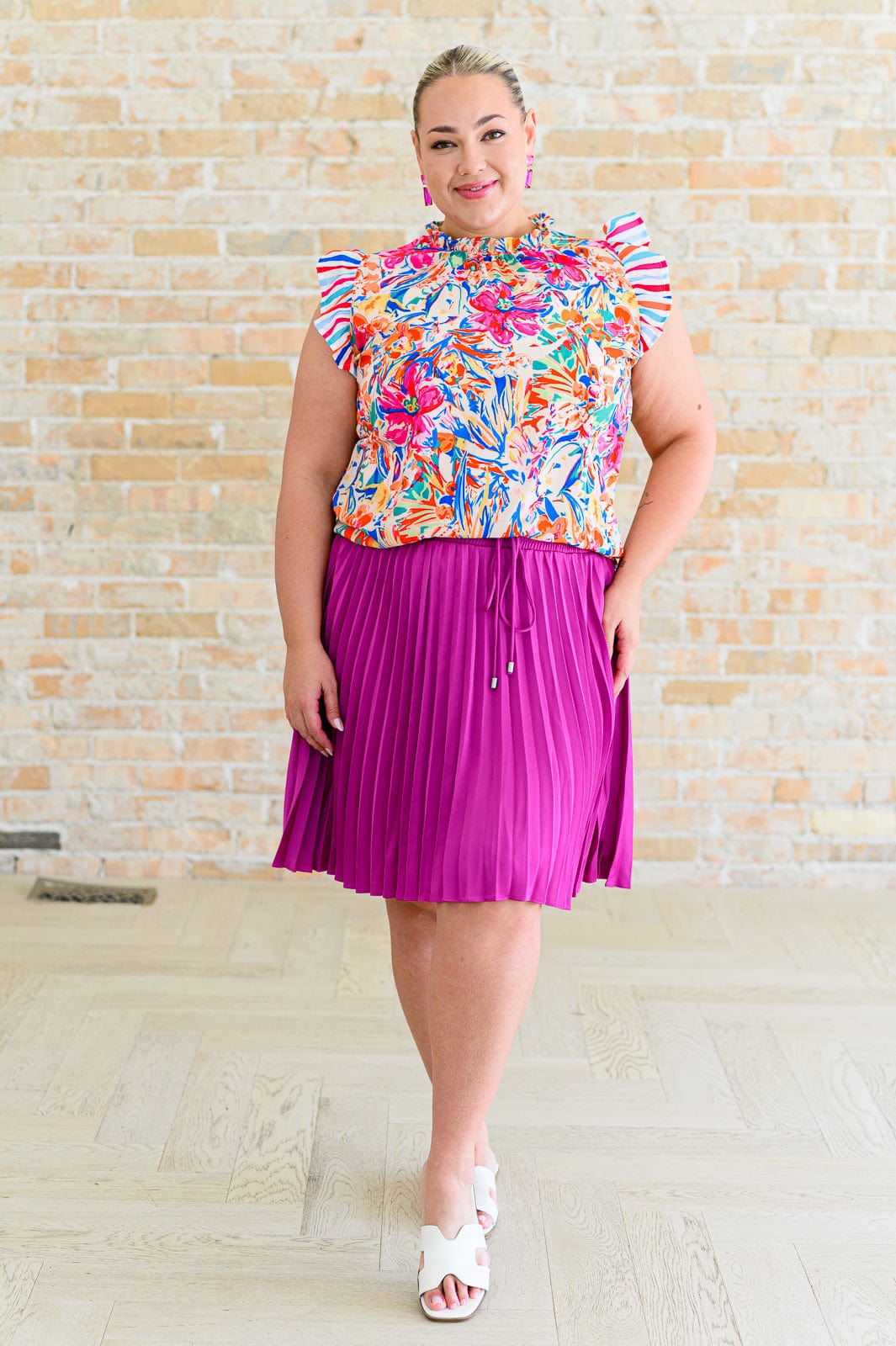 Just a Flirt Pleated Skirt in Magenta-Bottoms-Stay Foxy Boutique, Florissant, Missouri