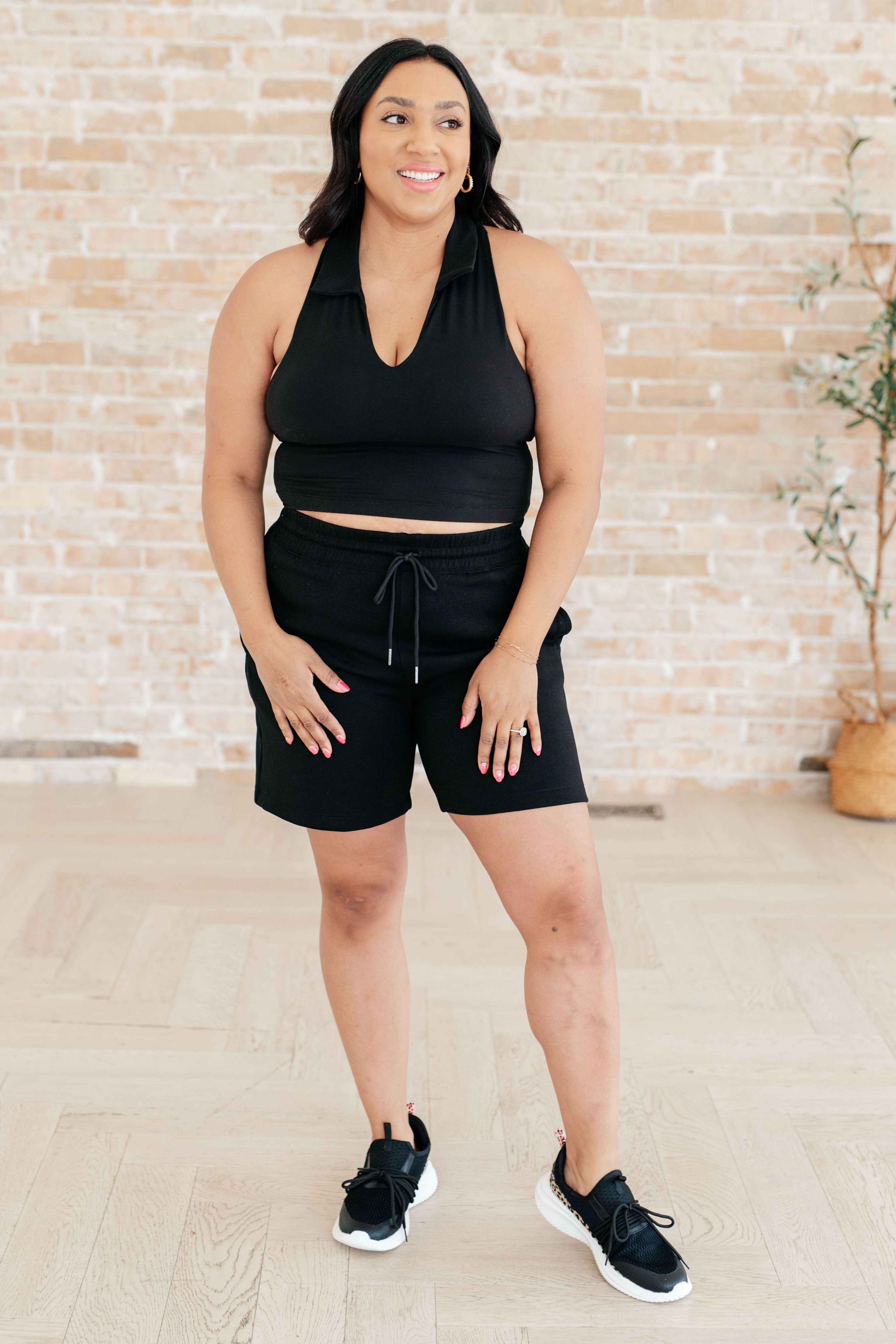 Backcourt Collared V-Neck Tank in Black-Athleisure-Stay Foxy Boutique, Florissant, Missouri