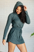 Getting Out Long Sleeve Hoodie Romper in Smoked Spruce-Jumpsuits & Rompers-Stay Foxy Boutique, Florissant, Missouri