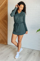 Getting Out Long Sleeve Hoodie Romper in Smoked Spruce-Jumpsuits & Rompers-Stay Foxy Boutique, Florissant, Missouri