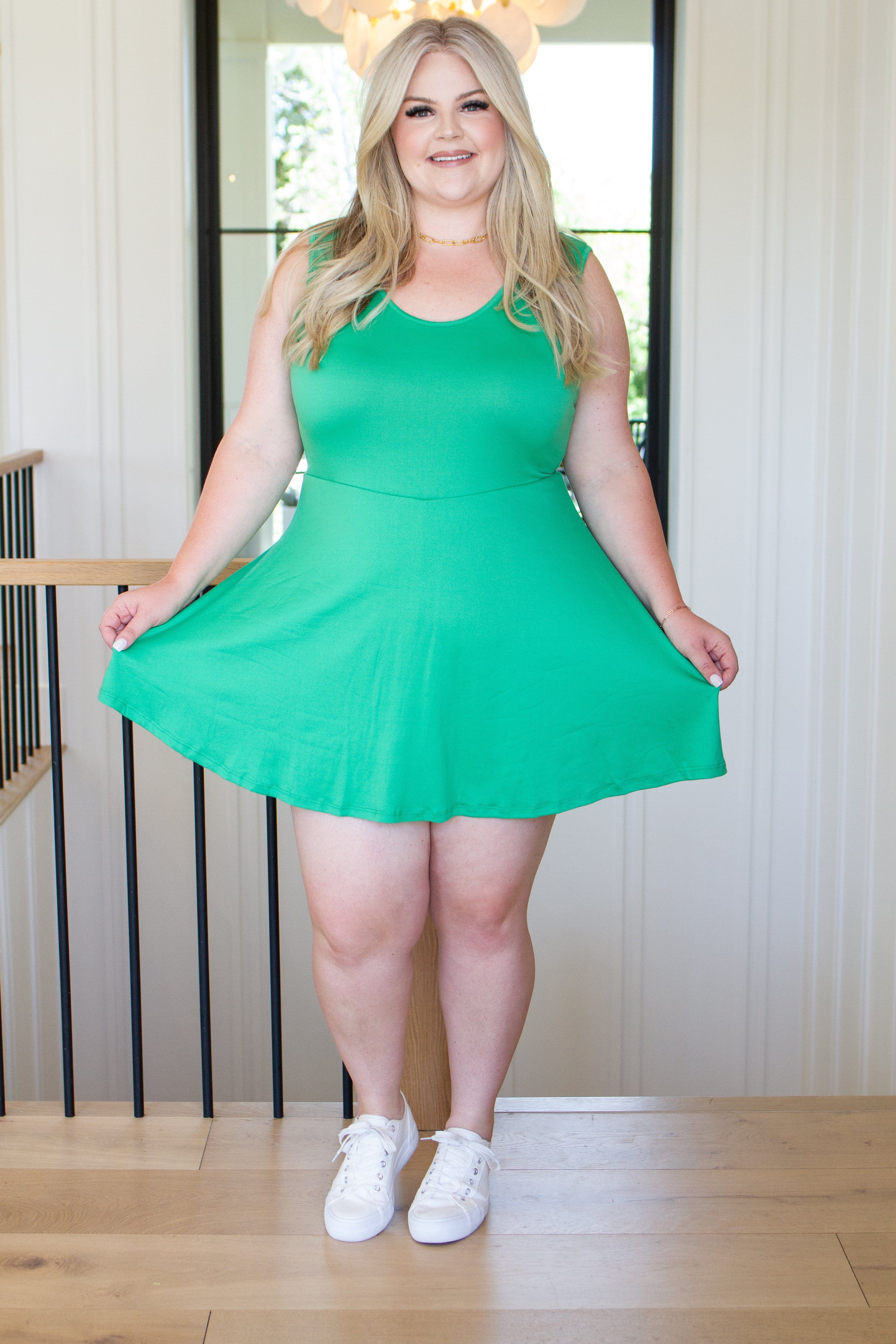 Gorgeous in Green Sleeveless Skort Dress-Dresses-Stay Foxy Boutique, Florissant, Missouri