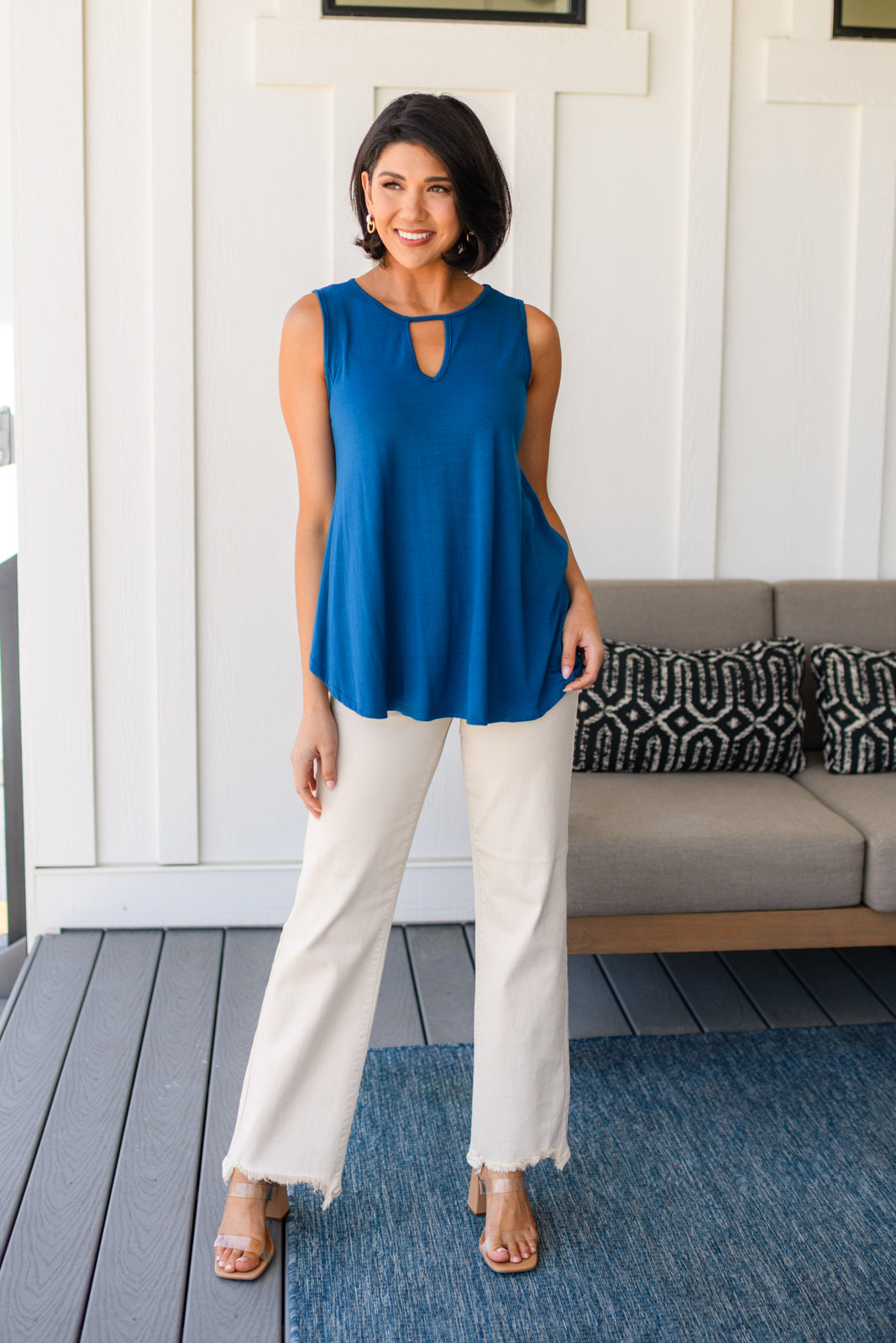 Greater than Great Keyhole Detail Tank in Teal-Tops-Stay Foxy Boutique, Florissant, Missouri