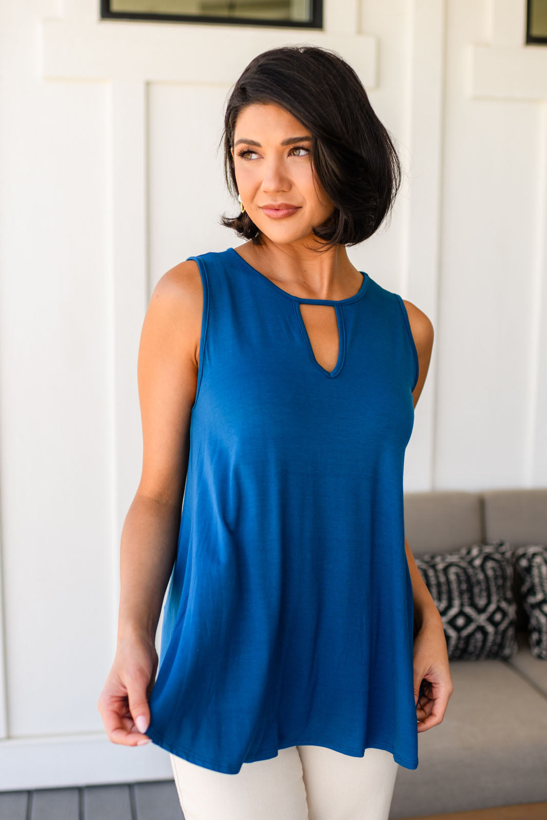 Greater than Great Keyhole Detail Tank in Teal-Tops-Stay Foxy Boutique, Florissant, Missouri