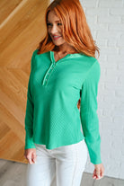 Greensleeves Waffle Knit Henley-Tops-Stay Foxy Boutique, Florissant, Missouri