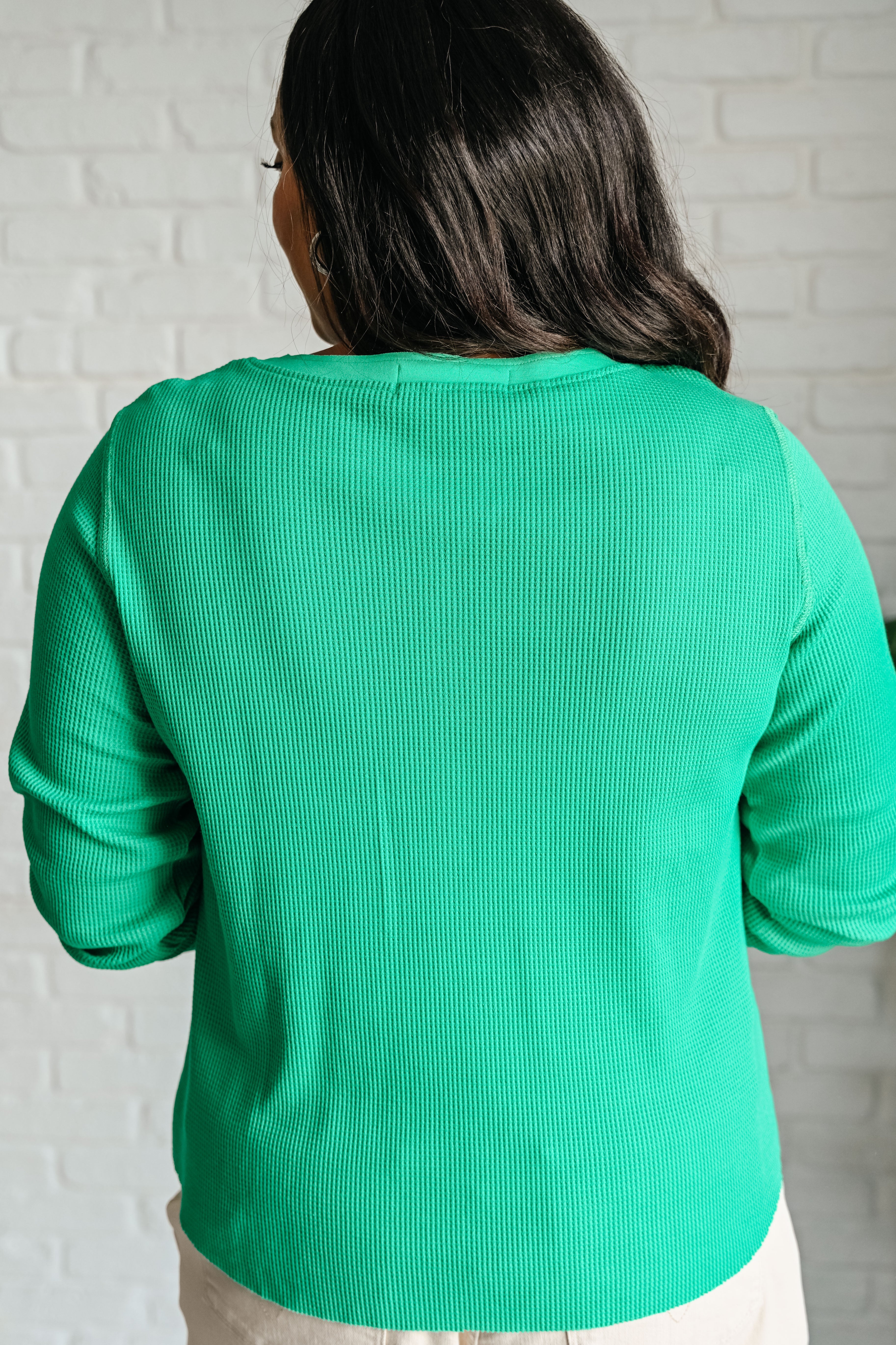 Greensleeves Waffle Knit Henley-Tops-Stay Foxy Boutique, Florissant, Missouri