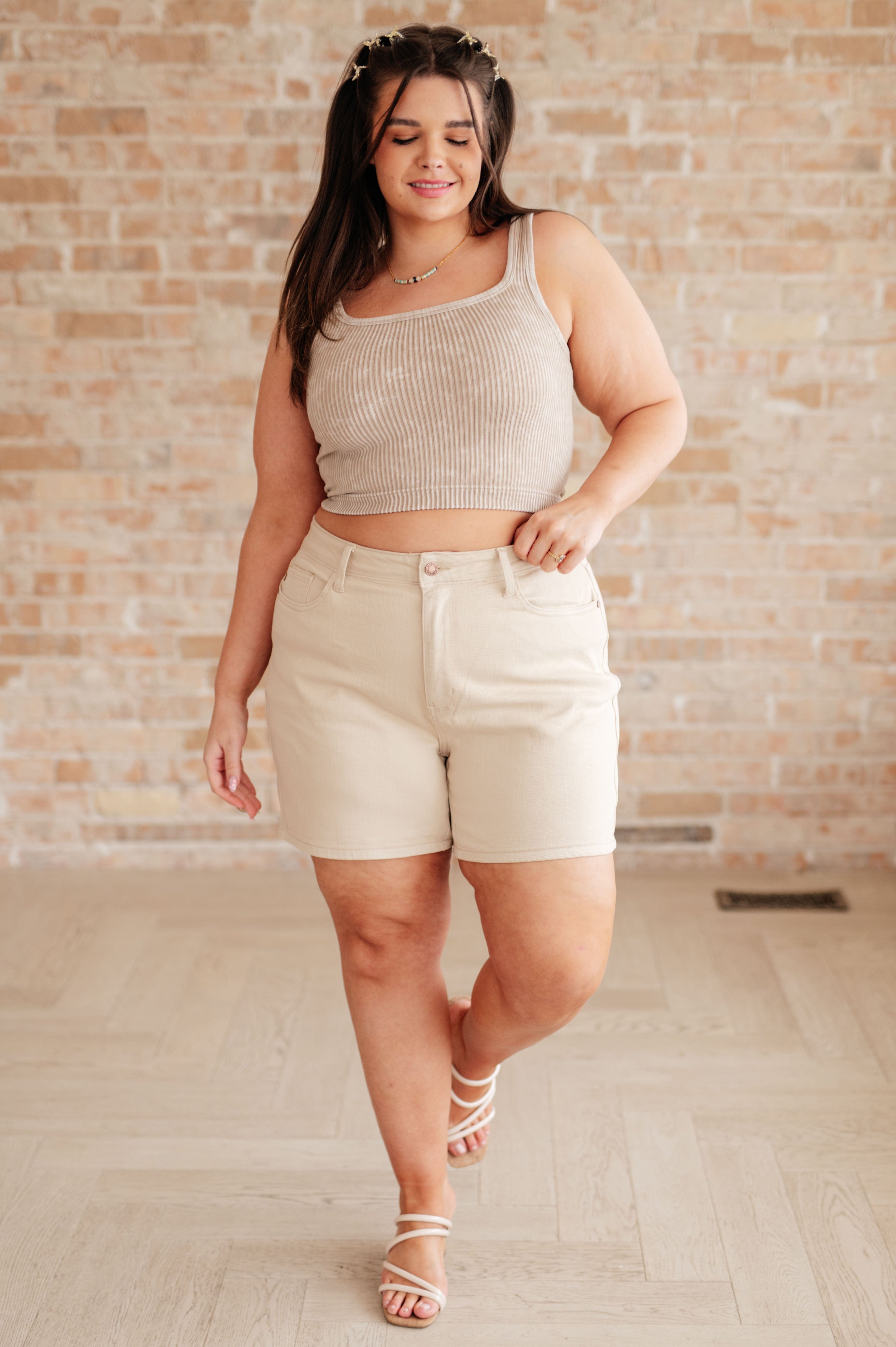 Greta High Rise Garment Dyed Shorts in Bone-Denim-Stay Foxy Boutique, Florissant, Missouri