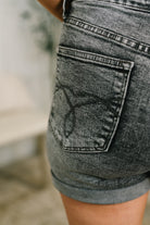 Greyson High Rise Button Fly Cuffed Shorts in Grey-Denim-Stay Foxy Boutique, Florissant, Missouri
