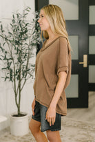 Growing Restless V-Neck Tee in Brown-Womens-Stay Foxy Boutique, Florissant, Missouri