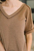 Growing Restless V-Neck Tee in Brown-Womens-Stay Foxy Boutique, Florissant, Missouri