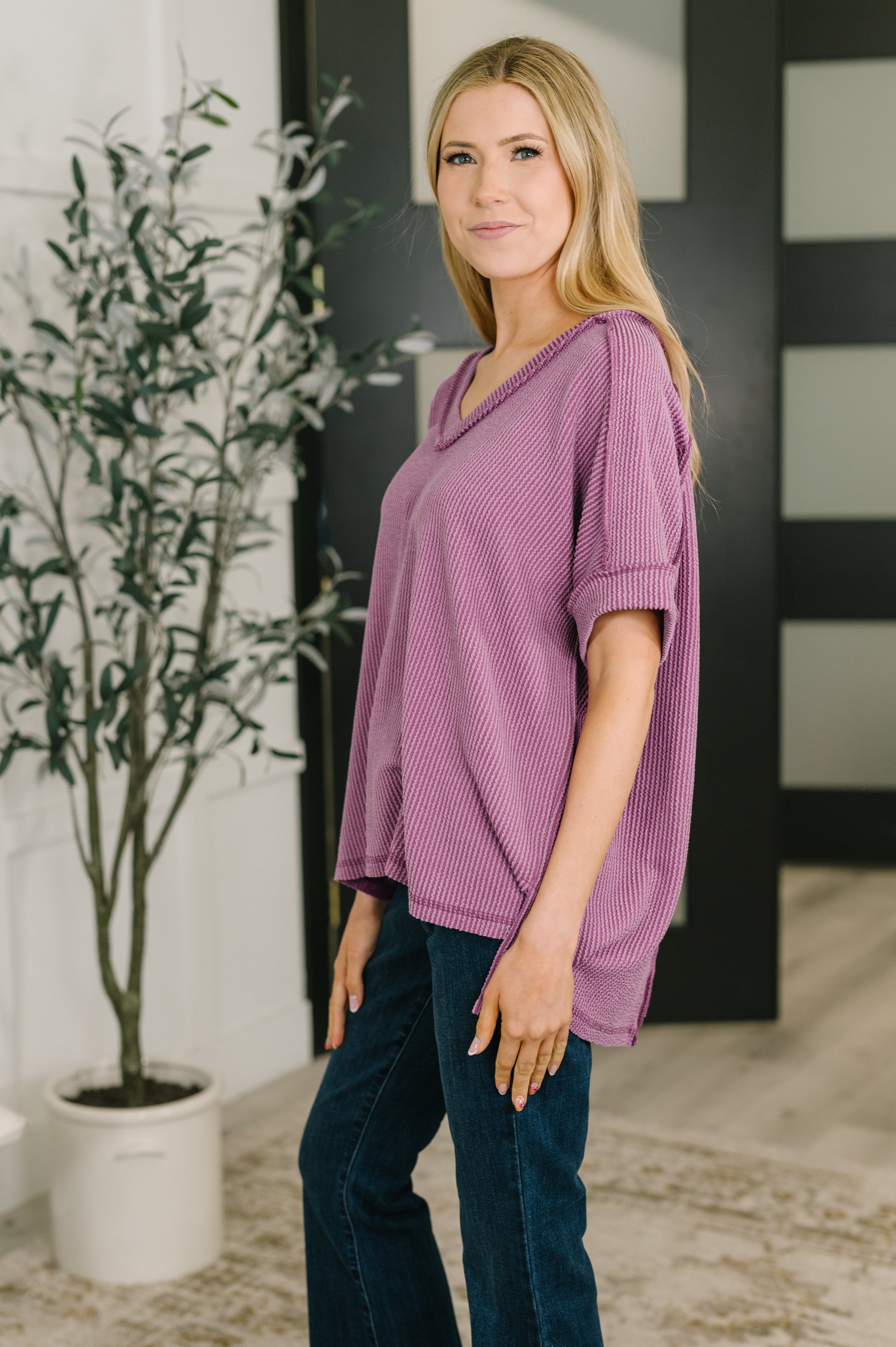 Growing Restless V-Neck Tee in Light Plum-Womens-Stay Foxy Boutique, Florissant, Missouri