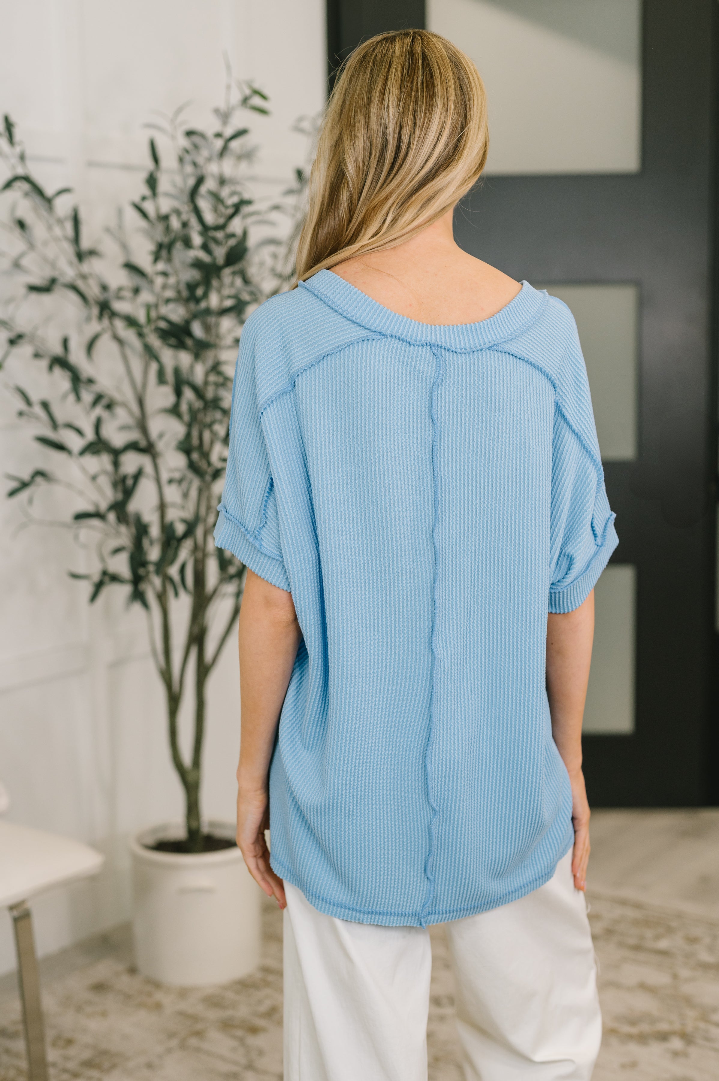 Growing Restless V-Neck Tee in Spring Blue-Womens-Stay Foxy Boutique, Florissant, Missouri