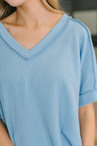 Growing Restless V-Neck Tee in Spring Blue-Womens-Stay Foxy Boutique, Florissant, Missouri