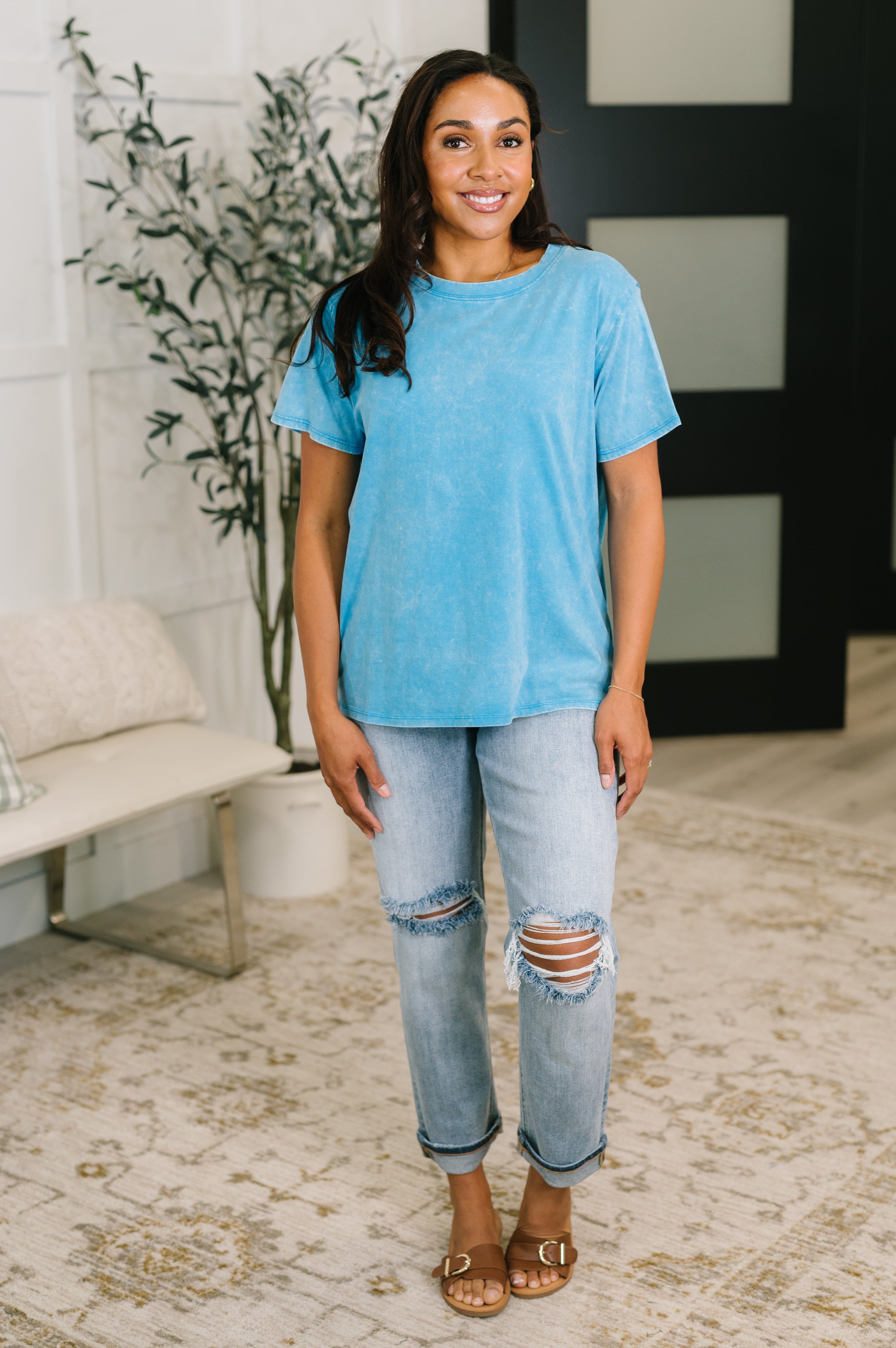 Had to Be There Mineral Wash Tee in Deep Sky-Womens-Stay Foxy Boutique, Florissant, Missouri
