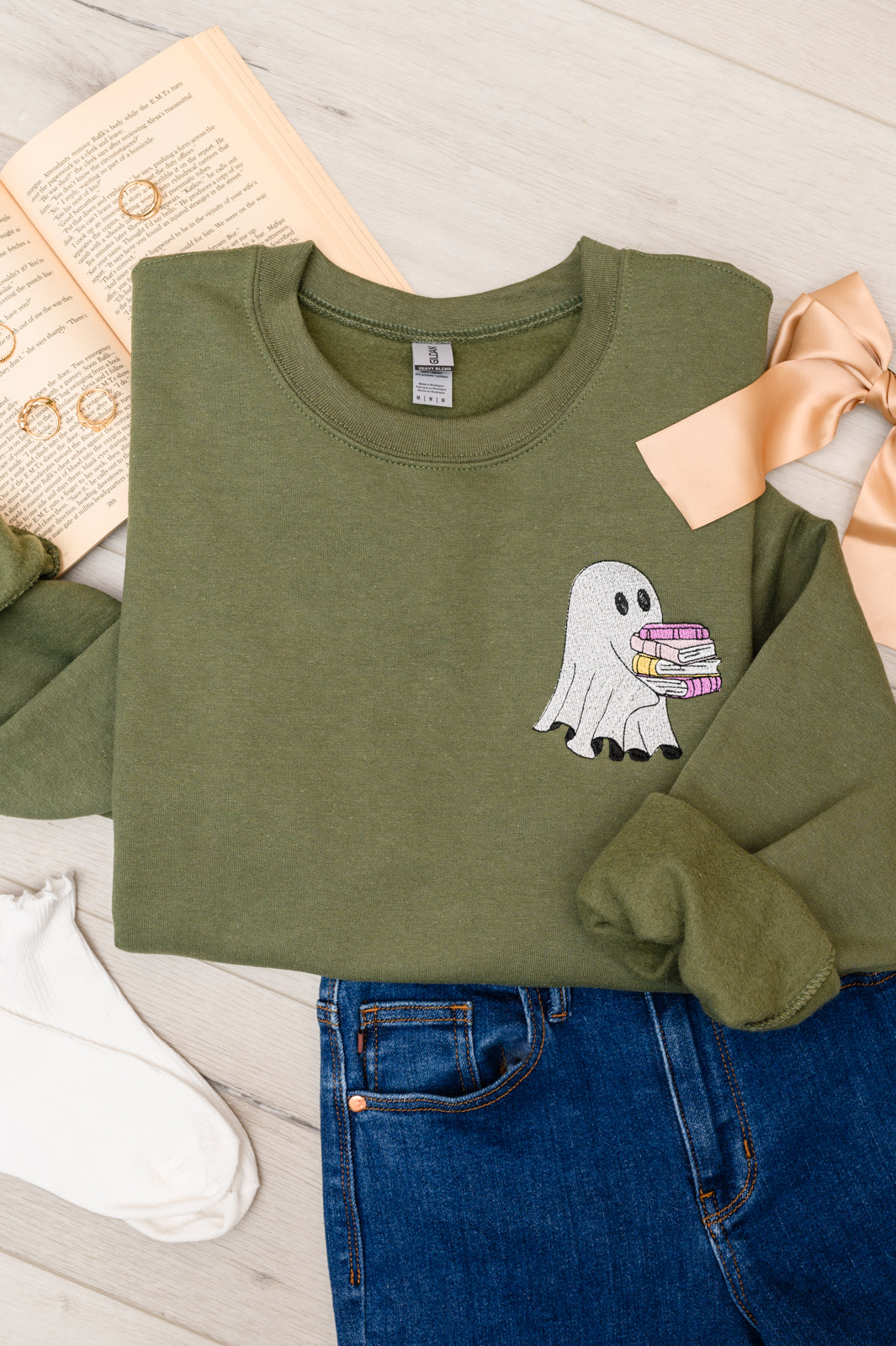 PREORDER: Embroidered Reading Ghost Sweatshirt-Womens-Stay Foxy Boutique, Florissant, Missouri