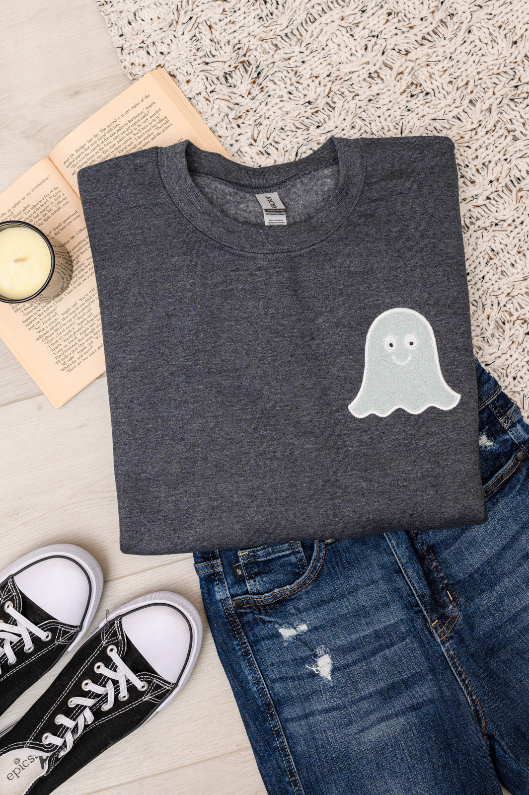 PREORDER: Glow in the Dark Ghost Applique Sweatshirt-Womens-Stay Foxy Boutique, Florissant, Missouri