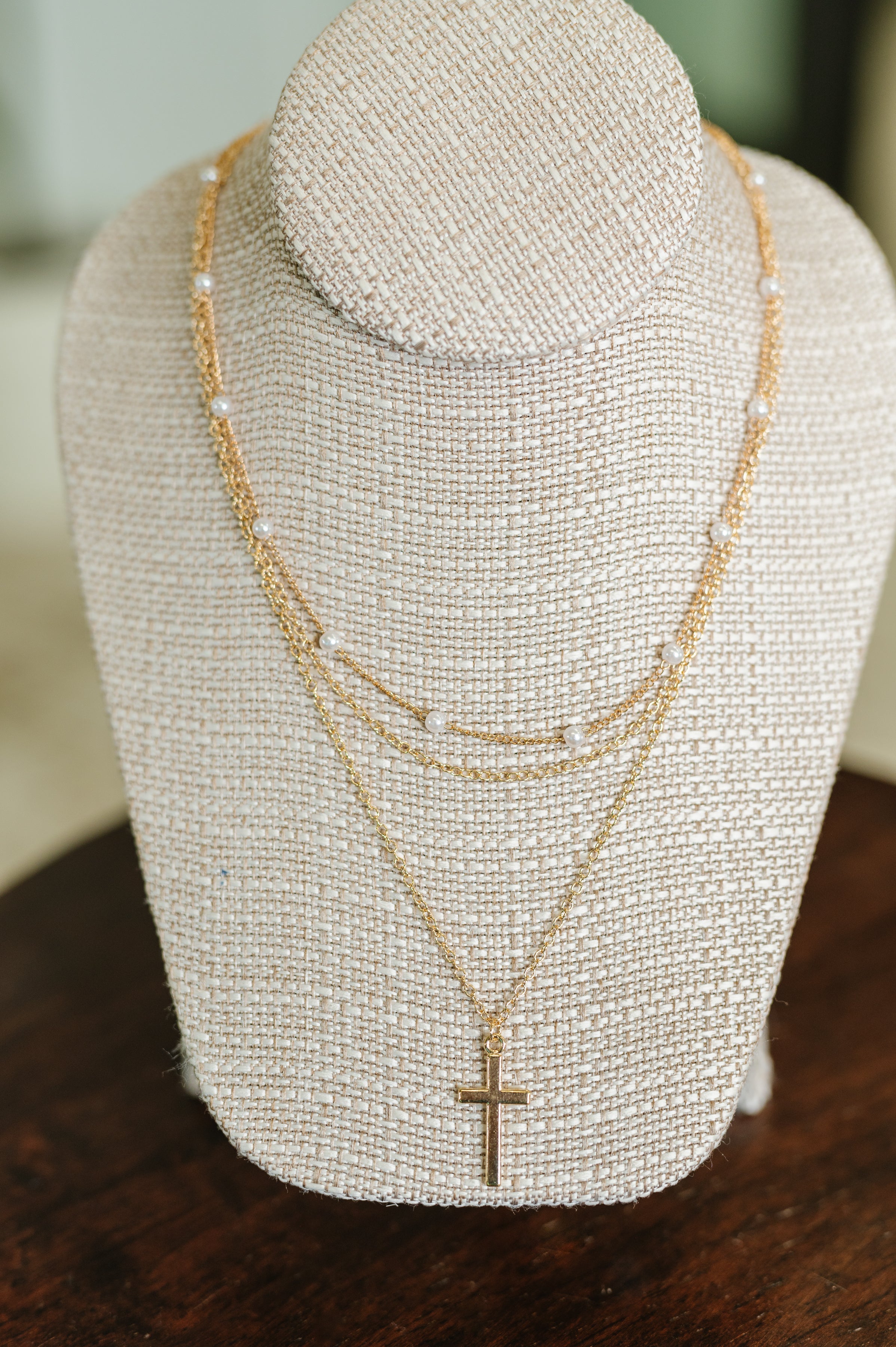 Halo Hues Cross Pendant Layered Necklace Set in Gold-Womens-Stay Foxy Boutique, Florissant, Missouri