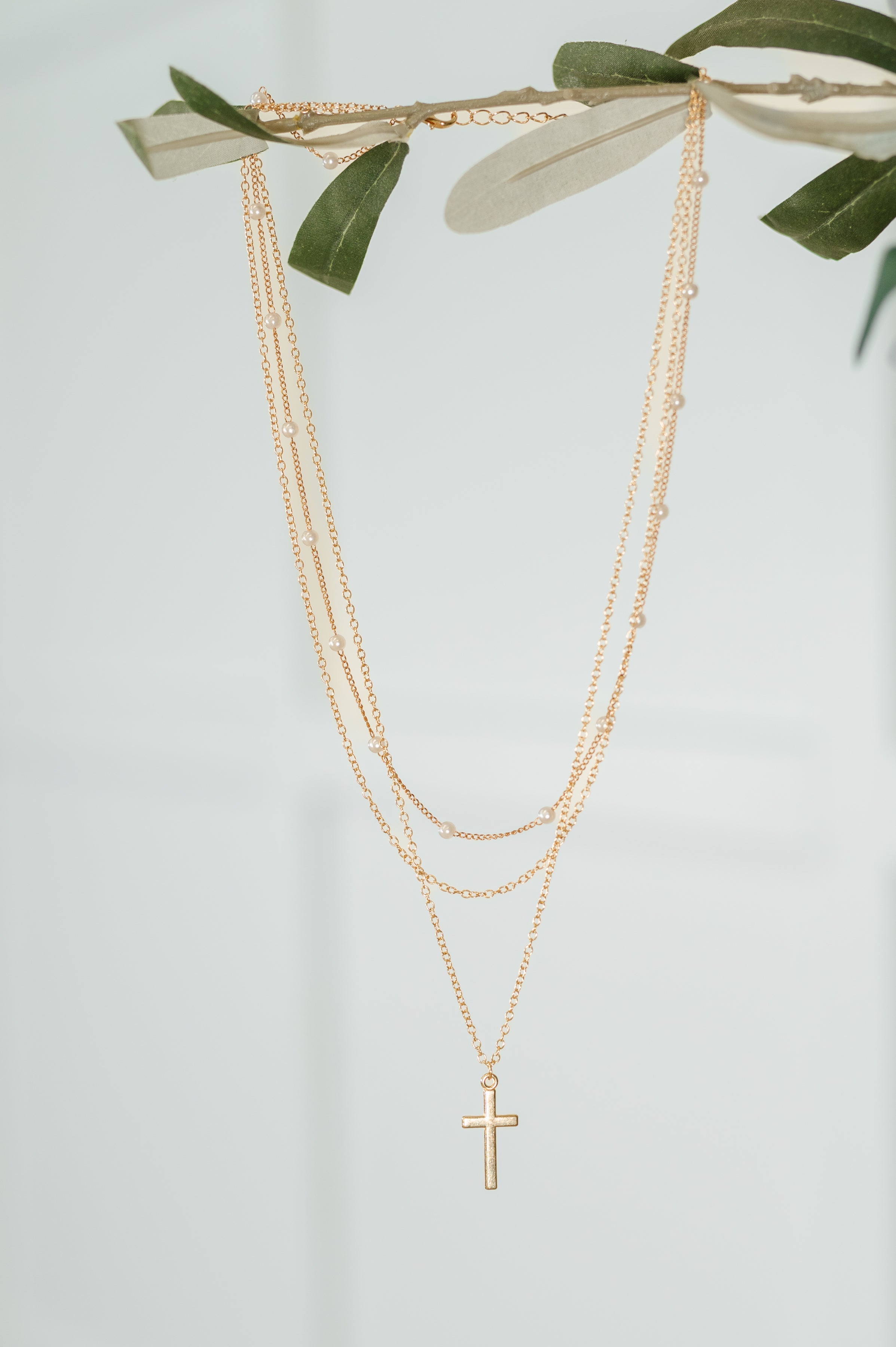 Halo Hues Cross Pendant Layered Necklace Set in Gold-Womens-Stay Foxy Boutique, Florissant, Missouri